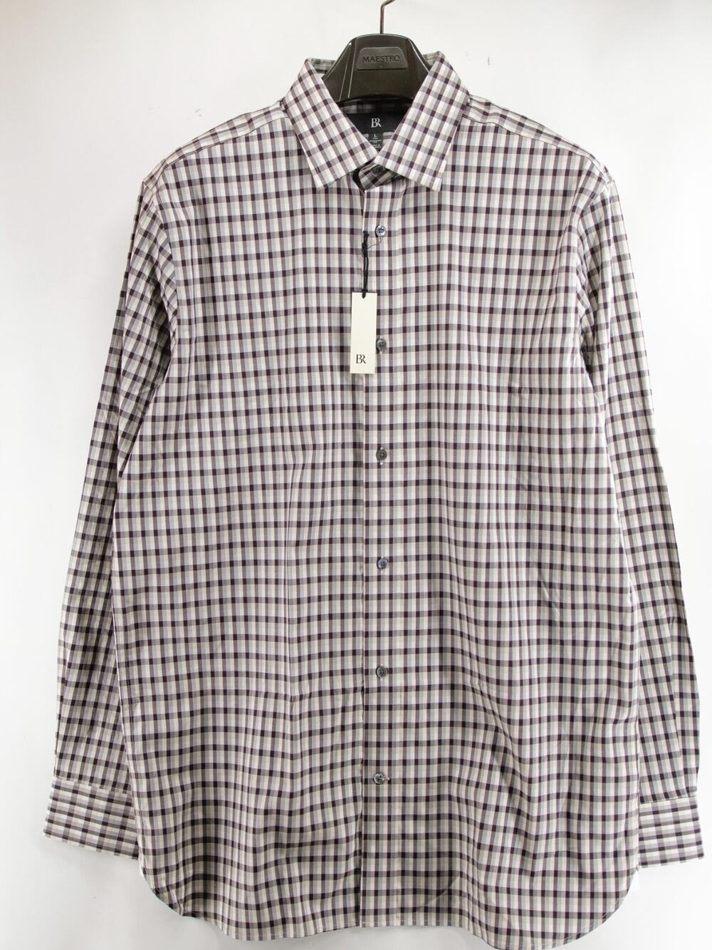 Banana Republic NWT Mens L Tall Dress Shirt Standard Fit Plaid Wrinkle Resistant